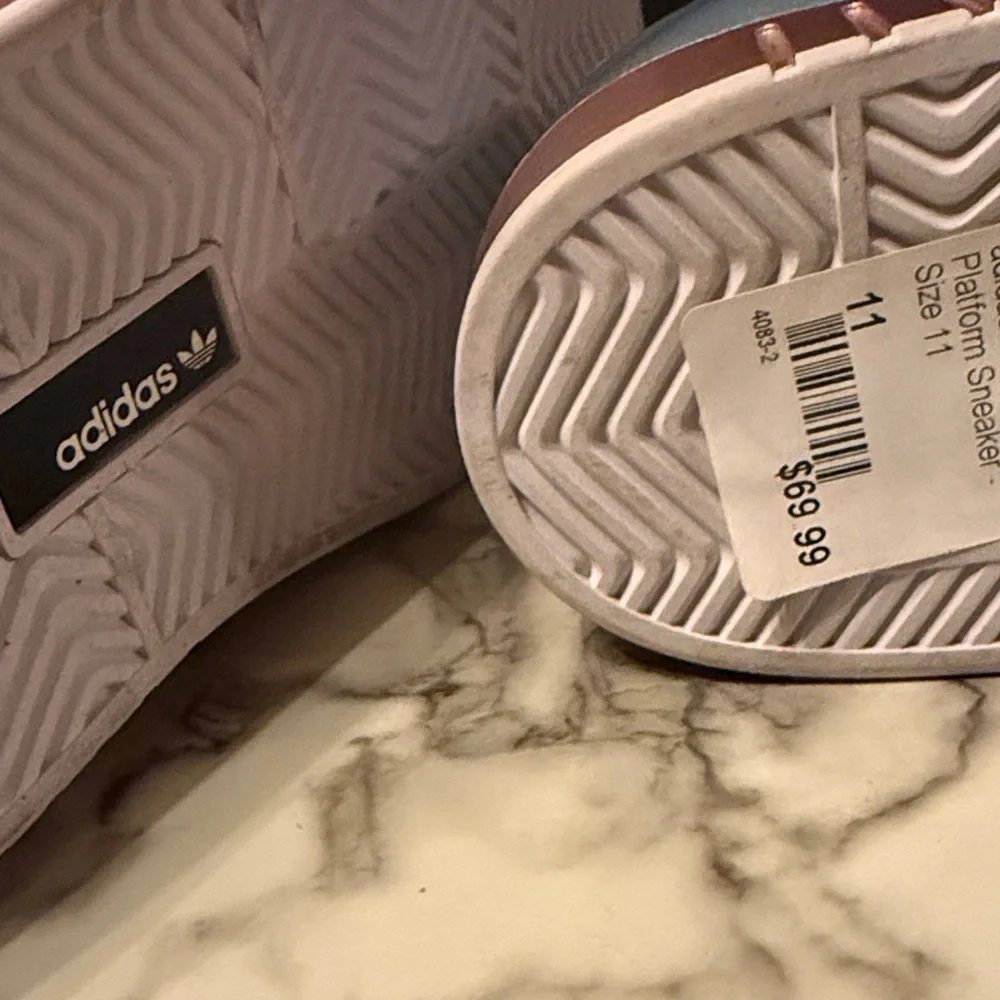 adidas Light Blue Satin Platform Sneakers with Rose Gold Sole - Picture 4 of 4